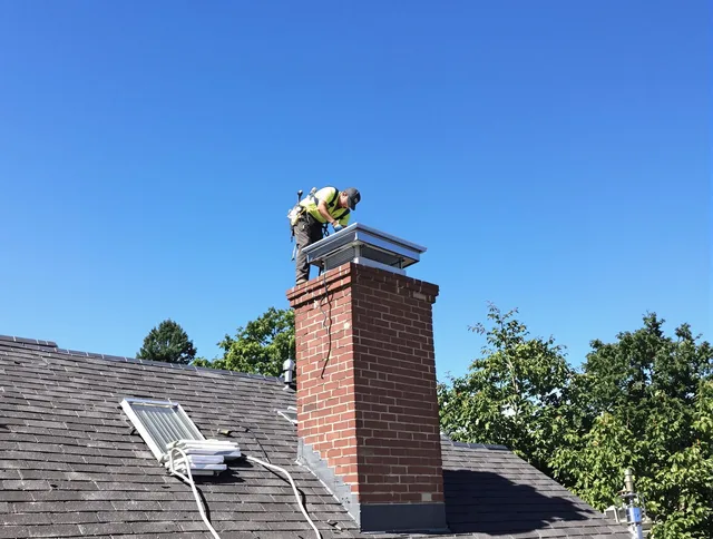 West Whittier-Los Nietos Chimney Sweep technician measuring a chimney cap in West Whittier-Los Nietos, CA